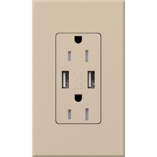 Lutron Architectural 15A Receptacle USB Tamper-Resistant Taupe (NTR-15-UBTR-TP)