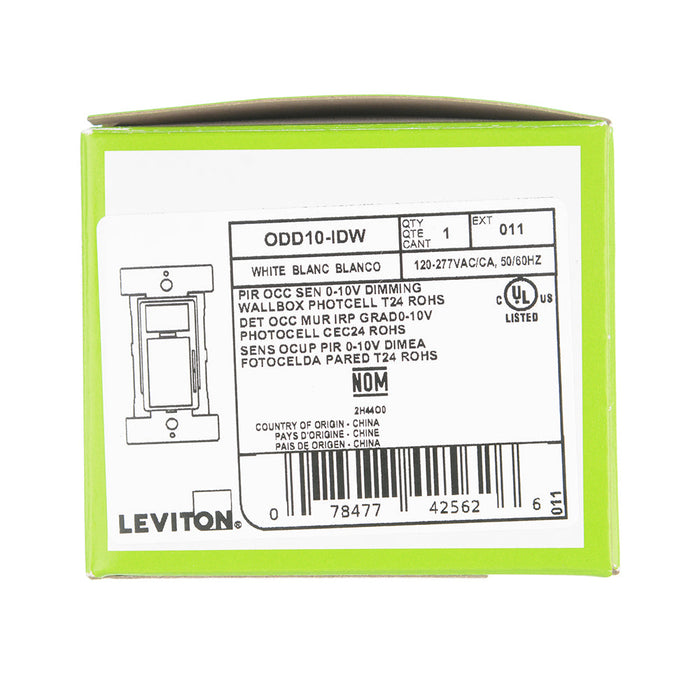 Leviton Smart Sensor PIR 0-10V Dimming Wall Box Occupancy/Vacancy Sensor App Configurable 120-277VAC Commercial Grade White (ODD10-IDW)