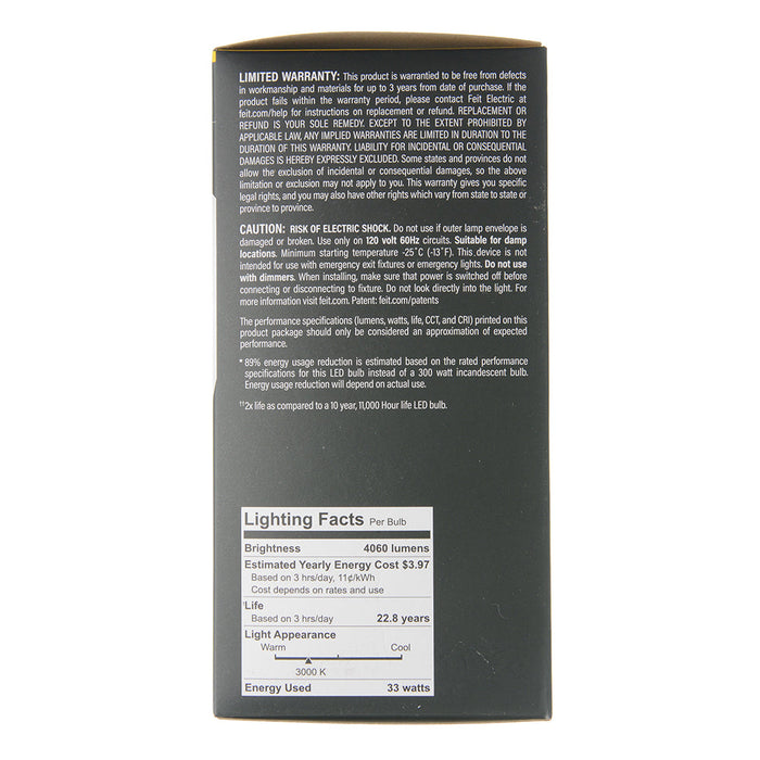 Feit Electric A23 High Lumen Performance LED 33W 4060Lm 3000K 300W Equivalent Bulb (OM300/830/LED)