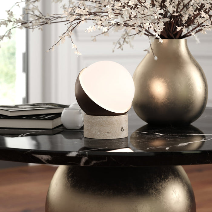 Bulbrite ORB/TL/TR/CB Cordless Indoor Table Lamp Orb 6.5W 3.7V 300Lm 2700K 92 CRI Travertine/Chocolate Bronze (K70700)