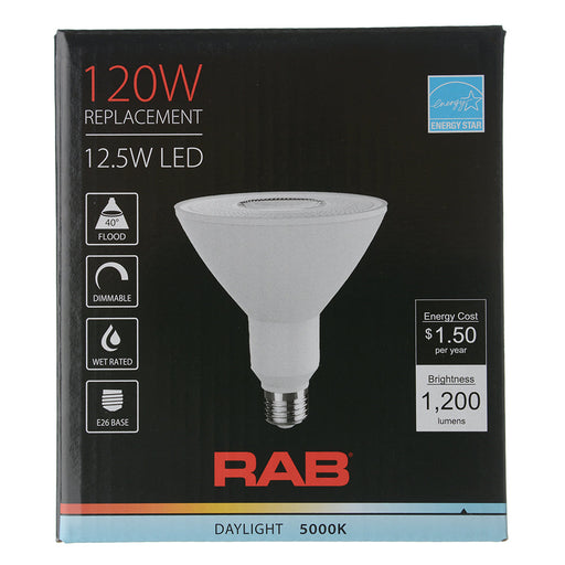 RAB PAR38 12.5W 120W Equivalent 1200Lm E26 Base 80 CRI 5000K Dimmable 40 Degree Beam (PAR38-12.5-850-40D-DIM)
