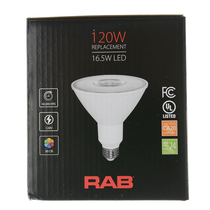RAB PAR38 16.5W 120W Equivalent 1370Lm E26 90 CRI 3000K Dimmable 40 Degree (PAR38-16-930-40D-DIM)