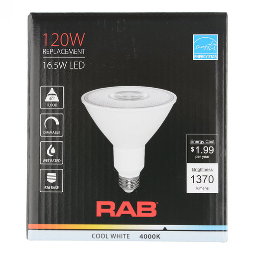 RAB PAR38 16.5W 120W Equivalent 1370Lm E26 90 CRI 4000K Dimmable 40 Degree (PAR38-16-940-40D-DIM)