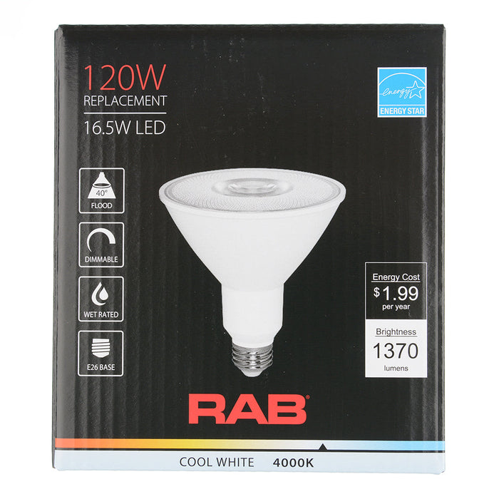 RAB PAR38 16.5W 120W Equivalent 1370Lm E26 90 CRI 4000K Dimmable 40 Degree (PAR38-16-940-40D-DIM)