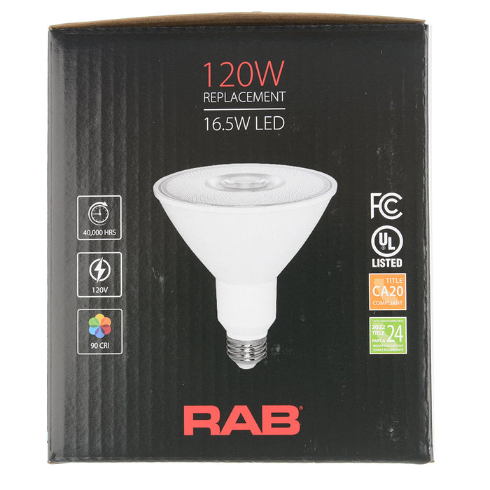 RAB PAR38 16.5W 120W Equivalent 1370Lm E26 90 CRI 4000K Dimmable 40 Degree (PAR38-16-940-40D-DIM)