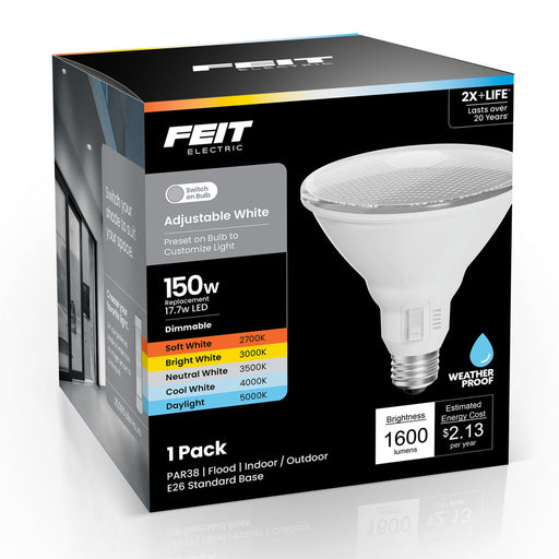 Feit Electric 17.7W LED PAR38 1600Lm CCT Selectable 2700K/3000K/3500K/4000K/5000K 120V 90 CRI E26 Base Dimmable (PAR38150DM5CCTCA)