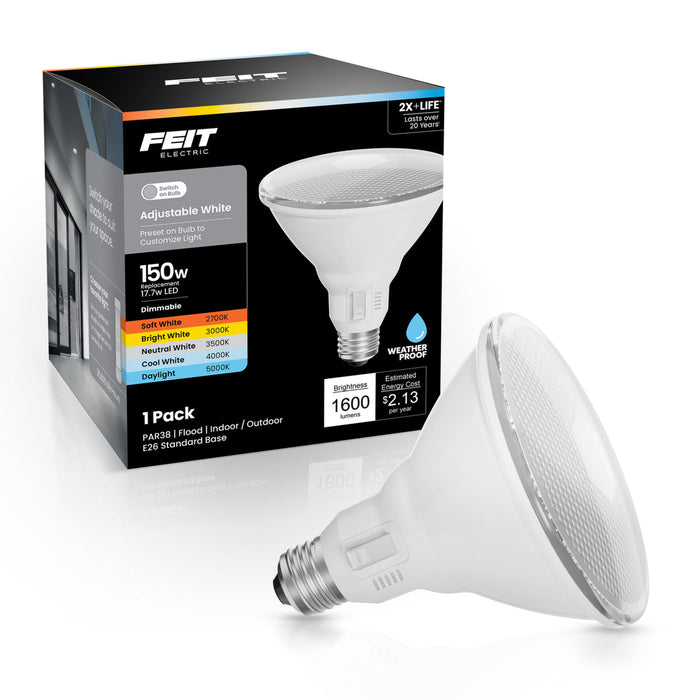 Feit Electric 17.7W LED PAR38 1600Lm CCT Selectable 2700K/3000K/3500K/4000K/5000K 120V 90 CRI E26 Base Dimmable (PAR38150DM5CCTCA)