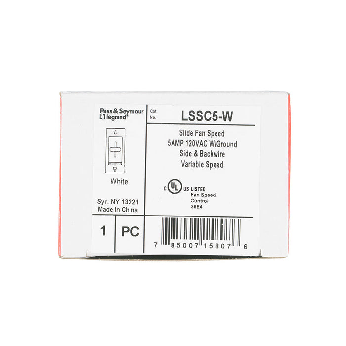 Pass And Seymour Slide Fan 3-Speed 5A White (LSSC5W)