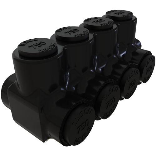 ILSCO Nimbus Insulated Aluminum Multi-Tap Connector Conductor Range 750-250 4 Ports Dual Sided Entry Tin Plated UL CSA SR (PBTD-4-750-SR)