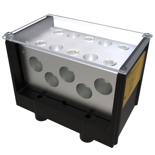 ILSCO Power Distribution Block Dual Rated Line Conductor Range 500-3/0 Load Range 500-3/0 5 Ports Per Pole Line Side 5 Ports Per Pole Load Side 1-Pole With Cover (PDB-55-500-1)