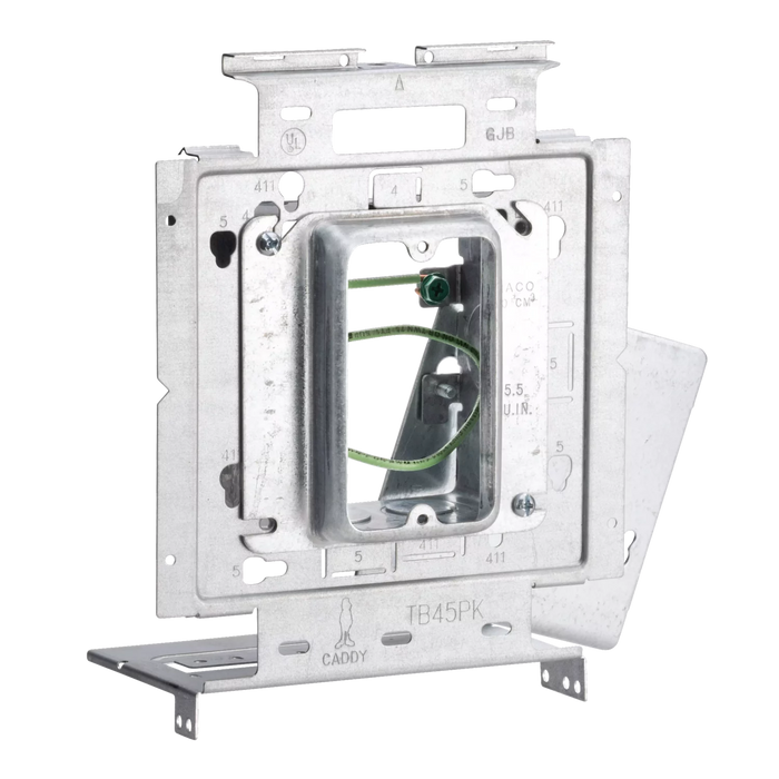 Caddy Box Mounting Plate With Far Side Support On Stud Assembly OBB4 Single Gang Mud Ring (PKX4M1)
