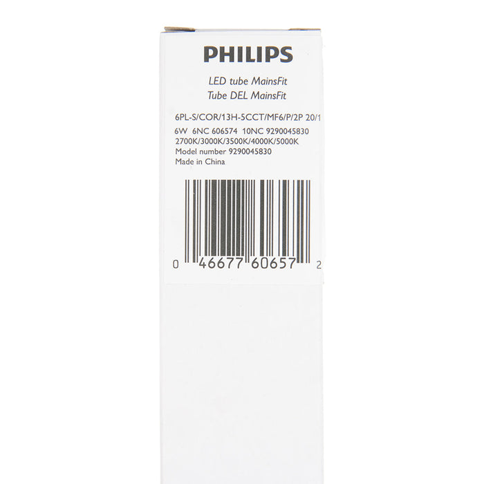 Philips 606574 6PL-S/COR/13H-5CCT/MF6/P/2P 20/1 6W LED PL-S Lamp GX23 Base CCT Selectable 2700K/3000K/3500K/4000K/5000K 82 CRI 120-277V (929004583004)