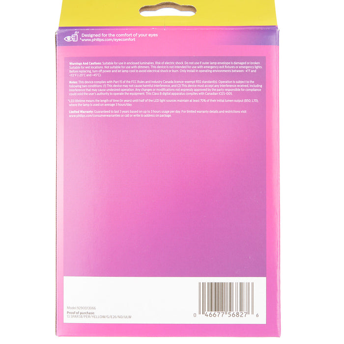 Philips 13.5PAR38/PER/YELLOW/G/E26/ND/ULW 3/1PF 568279 13.5W LED Party Spot PAR38 Lamp Yellow E26 Base Non-Dimmable (929001306633)