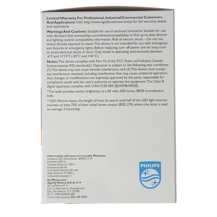 Philips 553891 7.2W BR30 2700K 90 CRI Dimmable E26 Base Bulb Frosted (#929002092304)