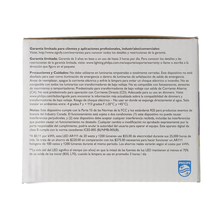 Philips 552398 20W AR111 LED 3000K 90 CRI 25 Degree Flood Dimmable 12V G53 Base (#929002239904)