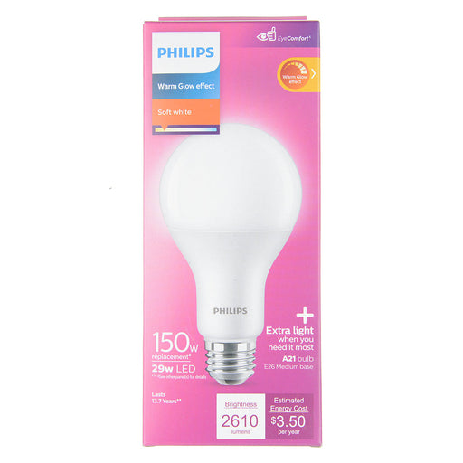 Philips 29A21/PER/827/FR/P/E26/WG/HO 4/1PF 571497 LED A21 Lamp 29W 120V 2200K-2700K Warm Glow 2610Lm 250 Degree Beam 80 CRI E26 Base Frosted (929002343033)
