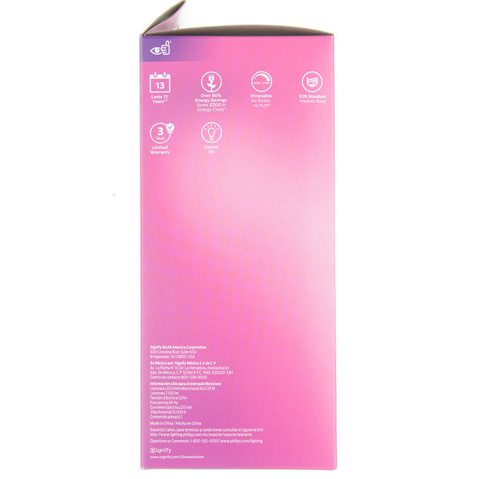 Philips 29A21/PER/827/FR/P/E26/WG/HO 4/1PF 571497 LED A21 Lamp 29W 120V 2200K-2700K Warm Glow 2610Lm 250 Degree Beam 80 CRI E26 Base Frosted (929002343033)