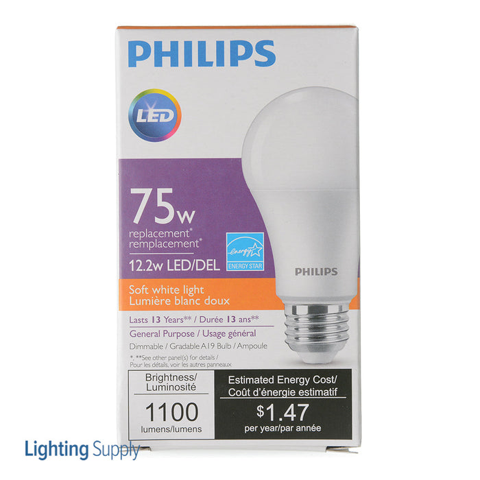 Philips 561035 12.2W A19 LED 90 CRI 2700K E26 Base Dimmable Frosted (929002385204)