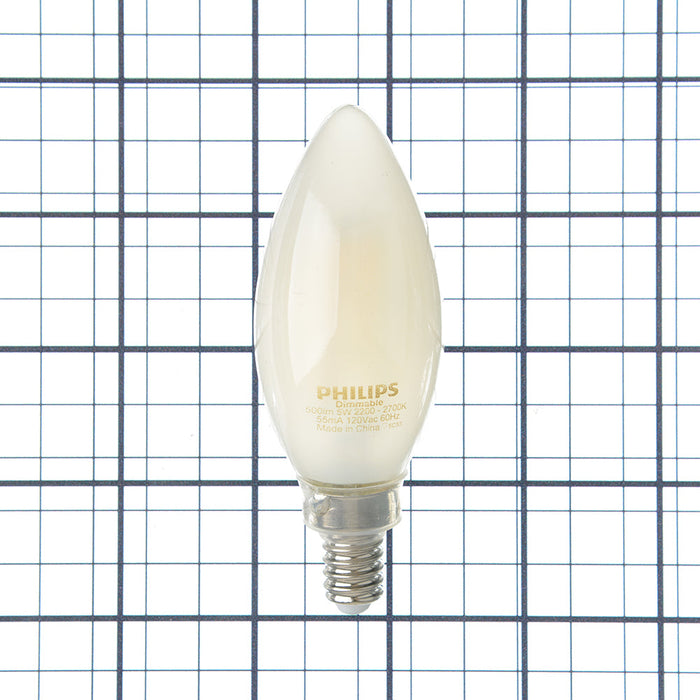 Philips 575191 5W B11 LED Lamp 500Lm 2700K-2200K 120V 90 CRI Candelabra E12 Base (#929003082504)