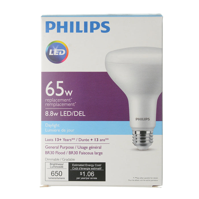 Philips 8.8BR30/CNG/850/FR/P/E26/DIM/120V 6/1CT 583617 8.8W LED BR30 Lamp 5000K 650Lm Daylight 110 Degree Beam 120V E26 Base Frosted (929003620104)