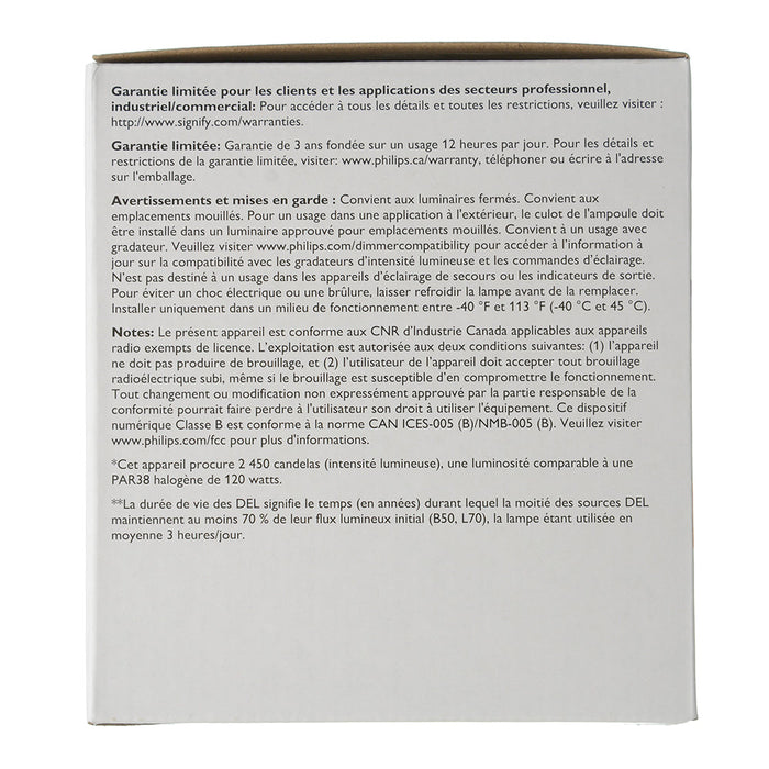 Philips 13PAR38/COR/927/F40/DIM/P/ULW/T20 6/1FB 13W LED PAR38 Bulb E26 Base 1300Lm 2700K 90 CRI 120V 40 Degree Beam Angle Clear (929003737004)