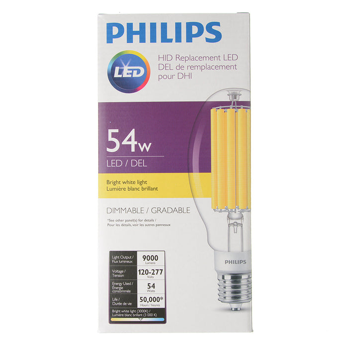 Philips 588251 54GC/LED/830 EX39 BB 6/1 54W LED Glass ED32 HID Lamp EX39 Base 9000Lm 3000K 80 CRI 120-277V 300 Degree Beam Angle Clear (929003773604)