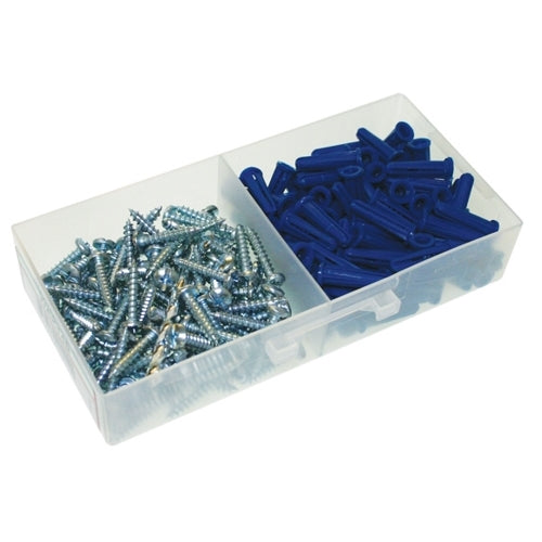 Metallics 1/4 Inch Light Duty Blue Wall Anchor Kit With 10 X 1 Hex Slotted Screw With 5/16 Head-Clamshell of 200 (WAK14HB)