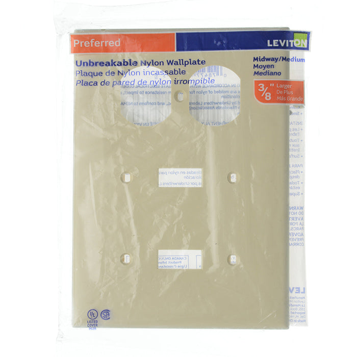 Leviton Wall Plate 3-Gang Midway Size Combination Device 2 Toggle/1 Duplex Outlet Opening High Impact Thermoplastic Device Mount (PJ21-I)