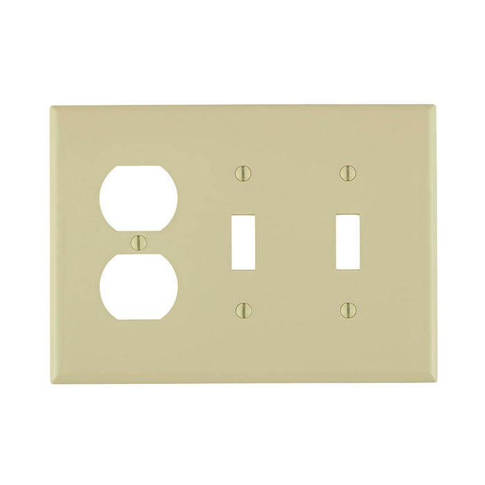 Leviton Wall Plate 3-Gang Midway Size Combination Device 2 Toggle/1 Duplex Outlet Opening High Impact Thermoplastic Device Mount (PJ21-I)