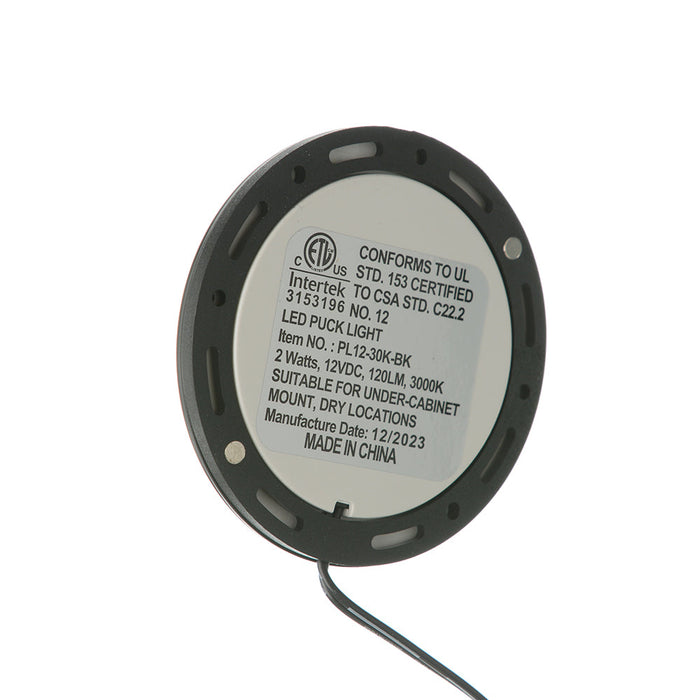 Westgate Manufacturing 12V LED Slim Puck Lights 2W 120Lm 3000K Triac Dimming (PL12-30K-BK)