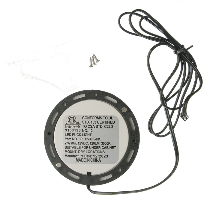 Westgate Manufacturing 12V LED Slim Puck Lights 2W 120Lm 3000K Triac Dimming (PL12-30K-BK)