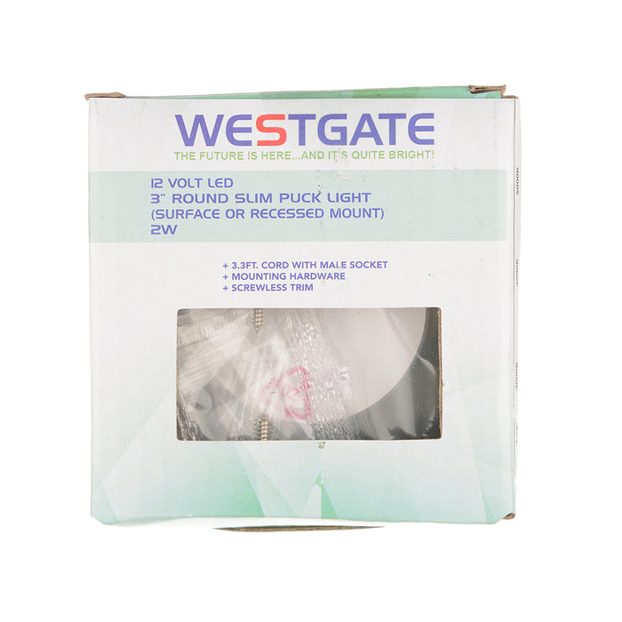 Westgate Manufacturing 12V LED Slim Puck Lights 2W 120Lm 3000K Triac Dimming (PL12-30K-BK)