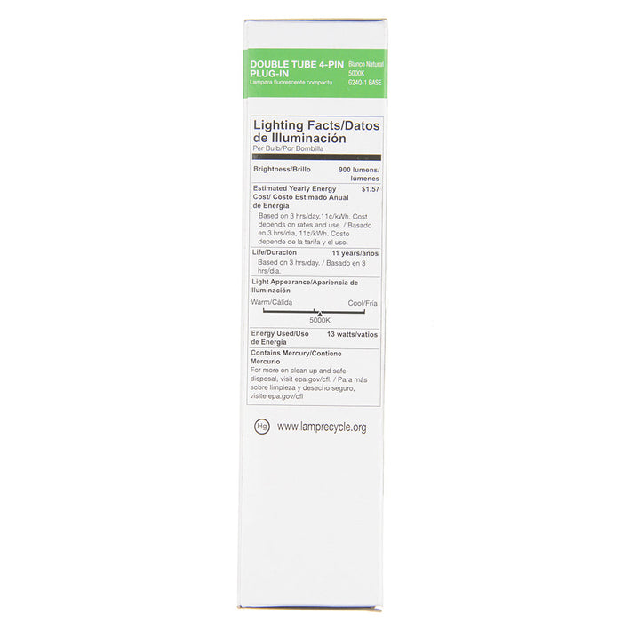 Halco PL13D/E/50/ECO Compact Fluorescent 13W 120V 5000K 900Lm G24Q-1 Base Dimmable Double Tube Prolume Bulb (109122)