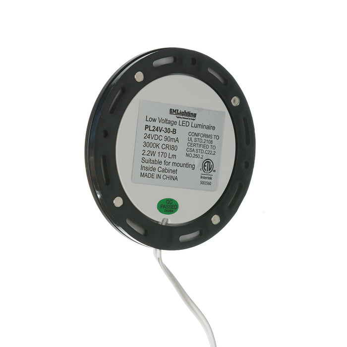 GM Lighting 24VDC Surface/Recess Mount LED Slim Puck 3000K Black (PL24V-30-B)