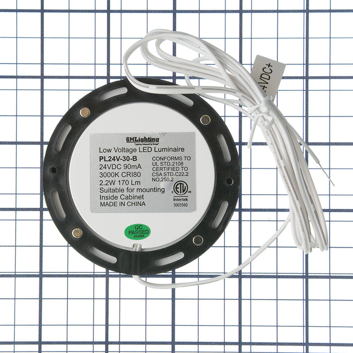 GM Lighting 24VDC Surface/Recess Mount LED Slim Puck 3000K Black (PL24V-30-B)