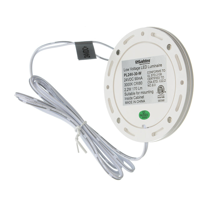 GM Lighting 24VDC Surface/Recess Mount LED Slim Puck 3000K White (PL24V-30-W)
