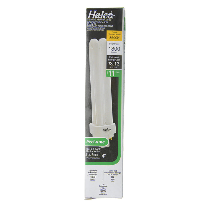 Halco PL26D/E/35/ECO Compact Fluorescent 26W 120V 3500K 1800Lm G24Q-3 Base Dimmable Double Tube Prolume Bulb (109092)