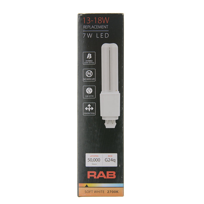 RAB LED PLC Omni 7W 18W Equivalent 800Lm G24Q 80 CRI 2700K Type A And B (PLC-7-O-827-HYB-G24Q)
