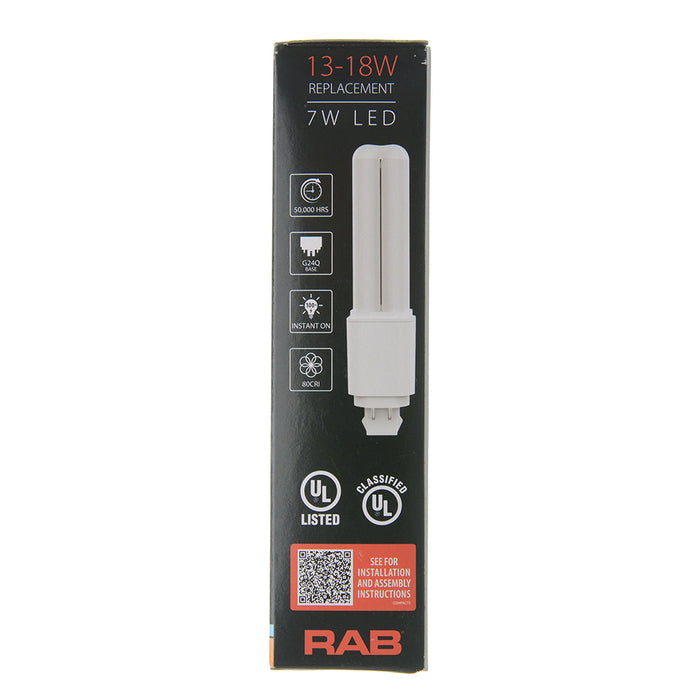 RAB LED PLC Omni 7W 18W Equivalent 800Lm G24Q 80 CRI 2700K Type A And B (PLC-7-O-827-HYB-G24Q)