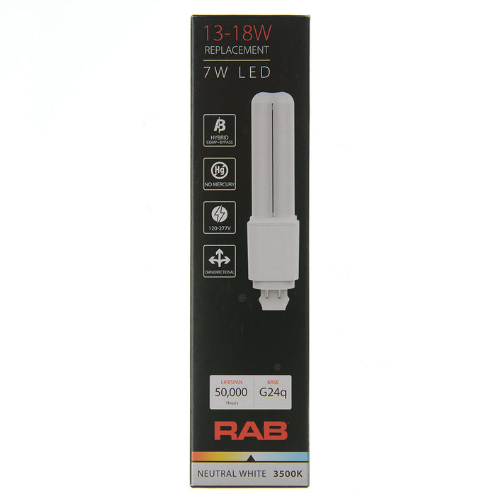 RAB PLC Omni 7W 18W Equivalent 830Lm G24q Base 80 CRI 3500K Type A/B (PLC-7-O-835-HYB-G24Q)