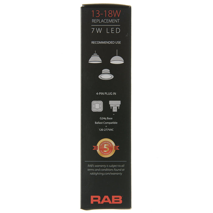 RAB PLC Omni 7W 18W Equivalent 830Lm G24q Base 80 CRI 3500K Type A/B (PLC-7-O-835-HYB-G24Q)