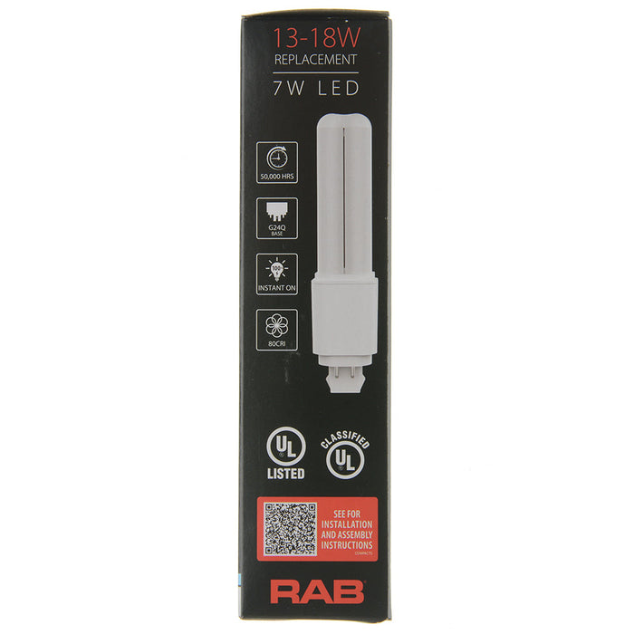 RAB PLC Omni 7W 18W Equivalent 830Lm G24q Base 80 CRI 3500K Type A/B (PLC-7-O-835-HYB-G24Q)