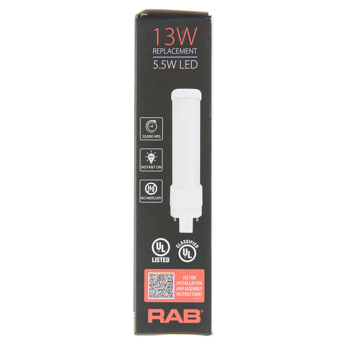 RAB PLS Horizontal 5.5W 13W Equivalent 570Lm Gx23 Base 80 CRI 3000K Hybrid (PLS-5-H-830-HYB)