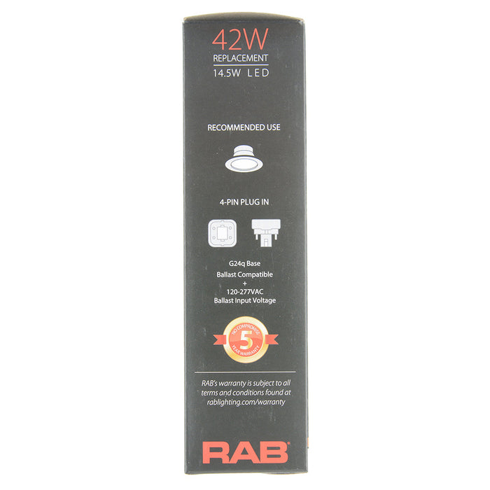 RAB PLT Horizontal 14.5W 42W Equivalent 1950Lm G24q Base 80 CRI 4000K Ballast Compatible (PLT-14.5-H-840-DIR)