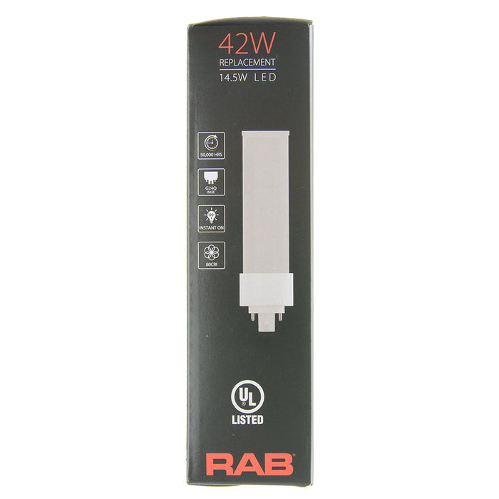 RAB PLT Horizontal 14.5W 42W Equivalent 1950Lm G24q Base 80 CRI 4000K Ballast Compatible (PLT-14.5-H-840-DIR)