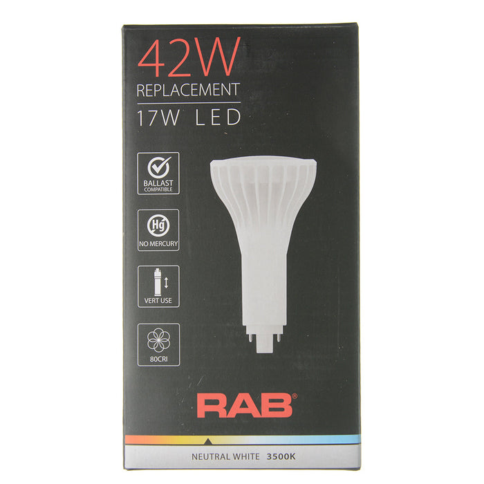 RAB PLT Vertical 17W 42W Equivalent 2050Lm G24q Base 80 CRI 3500K Ballast Compatible (PLT-17-V-835-DIR)