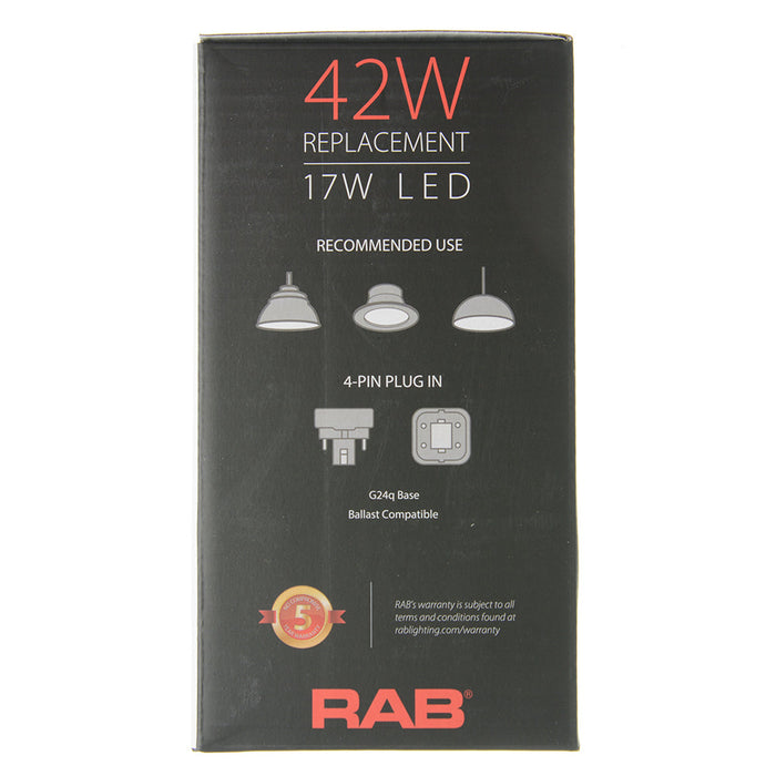 RAB PLT Vertical 17W 42W Equivalent 2050Lm G24q Base 80 CRI 3500K Ballast Compatible (PLT-17-V-835-DIR)