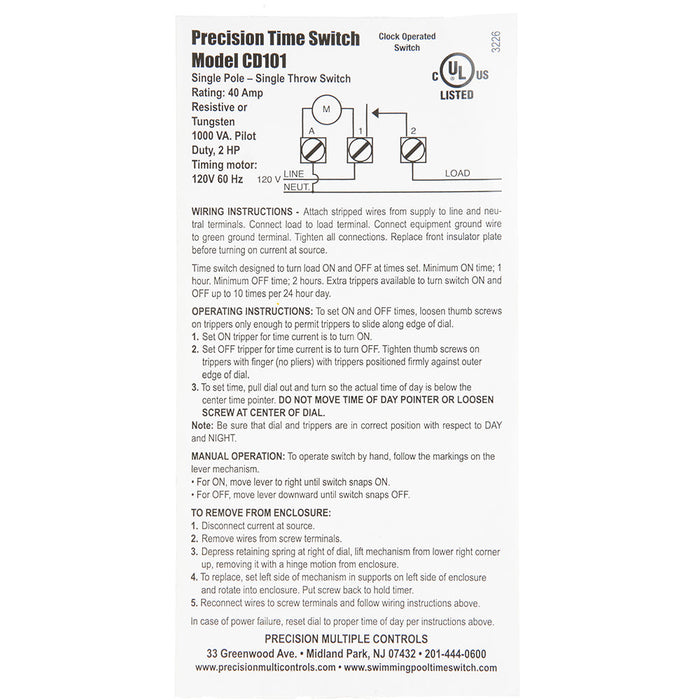 Precision Time Switch Mechanism Only (CD101M)