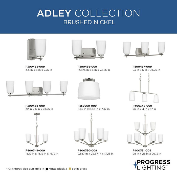 Progress Lighting Adley Collection Three-Light Bath And Vanity Fixture Brushed Nickel (P300467-009)