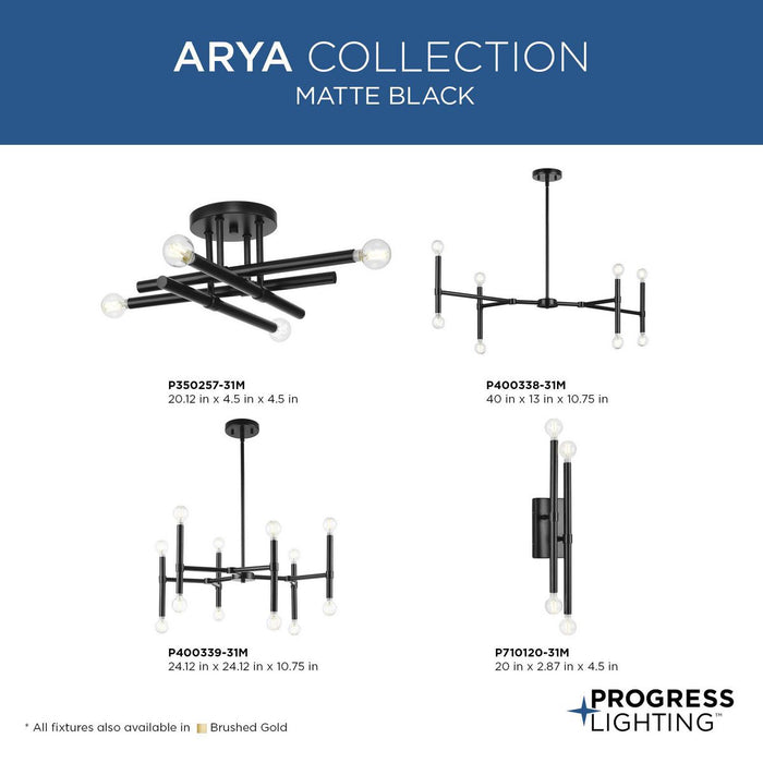 Progress Lighting Arya Collection Eight-Light Linear Chandelier Matte Black (P400338-31M)